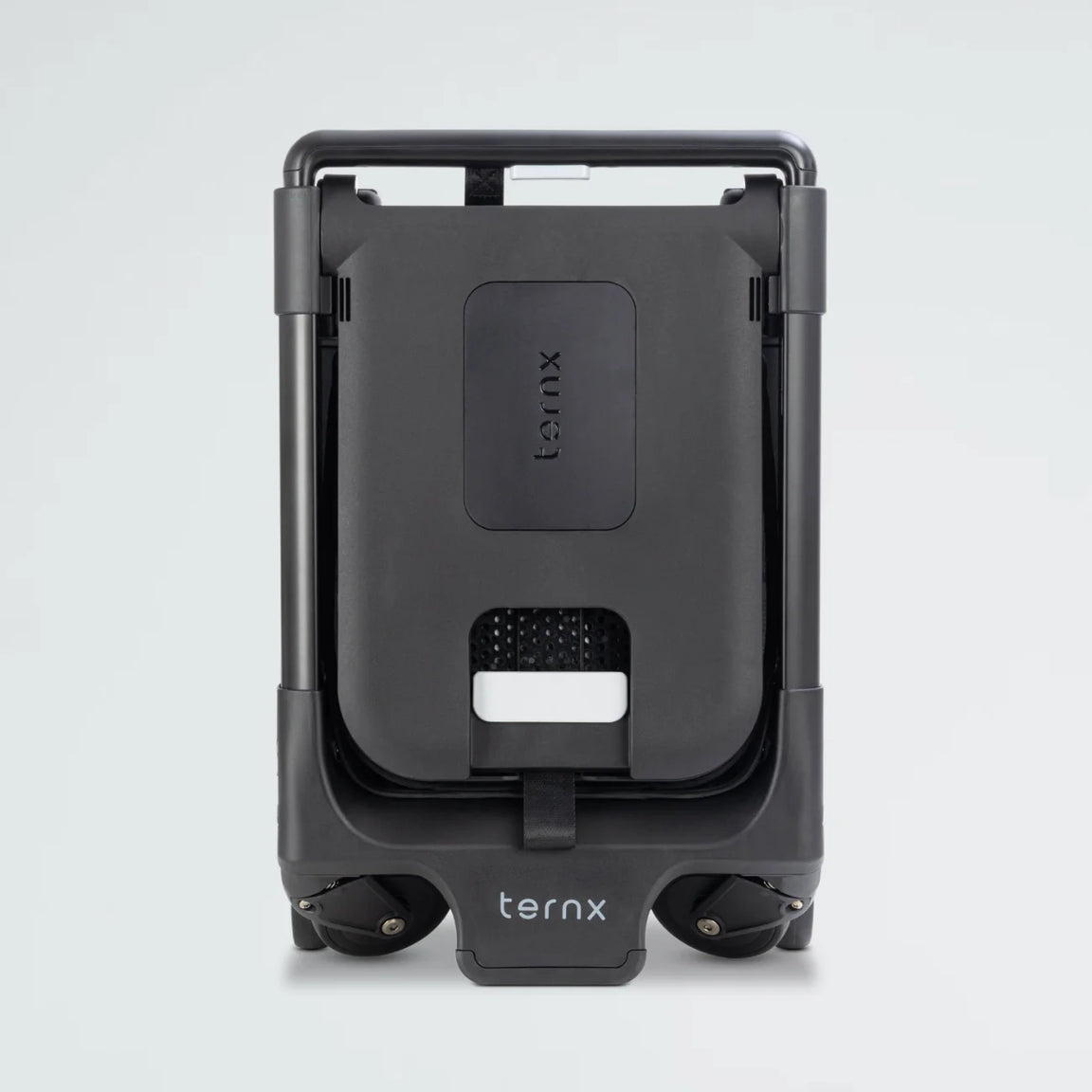 Back view of the TernX Carry On Luggage Stroller with telescopic handle and seat