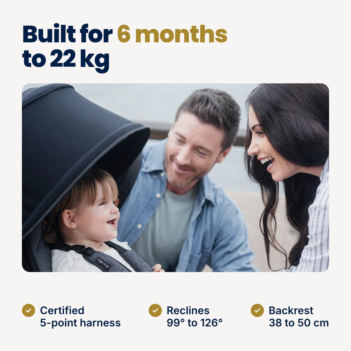 Parents with their toddler in the TernX stroller