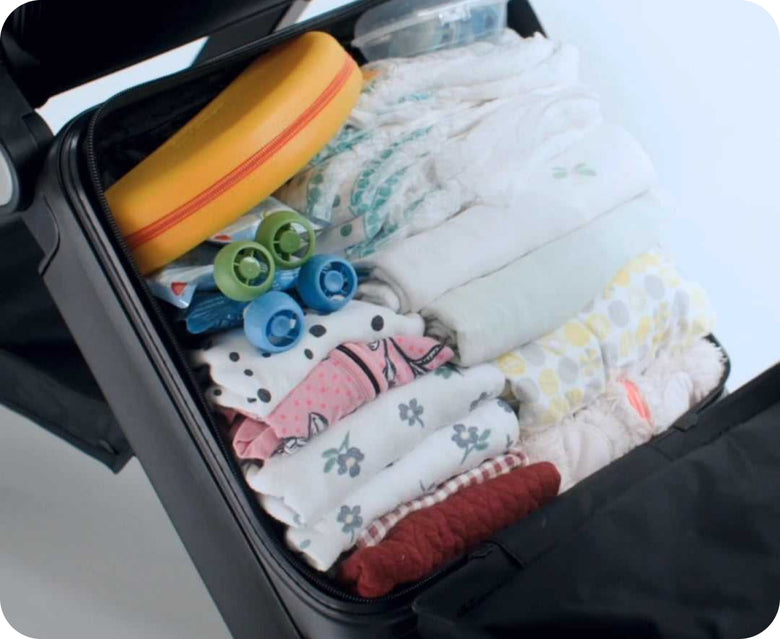 TernX hardshell packed with two days of baby gear, inside the stroller