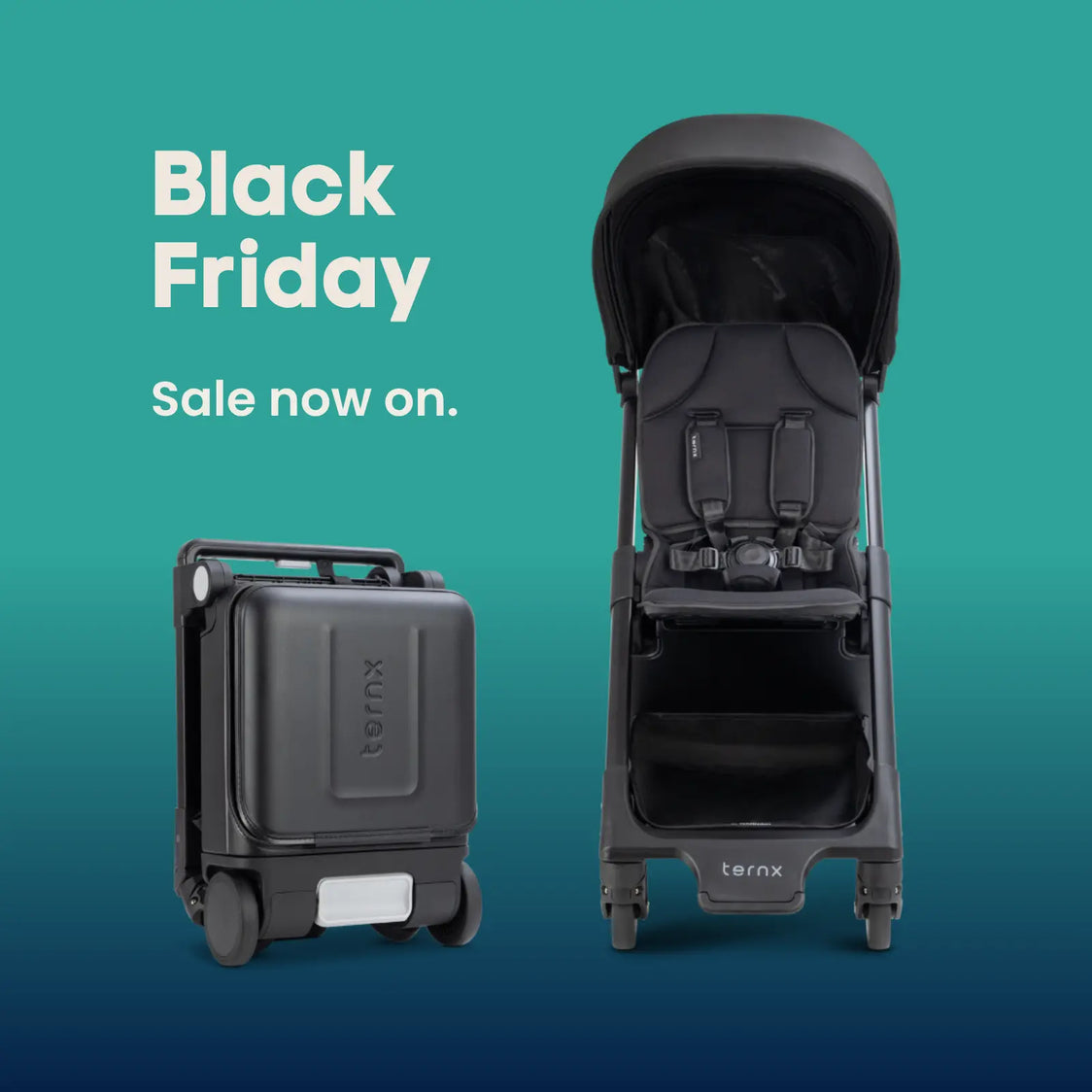 
TernX Carry-On hardshell and open stroller side by side

