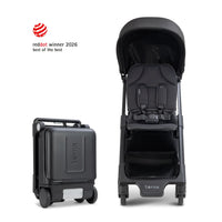 Thumbnail for A black TernX stroller shown in two modes: one as a stroller and one folded into a compact rolling suitcase. 