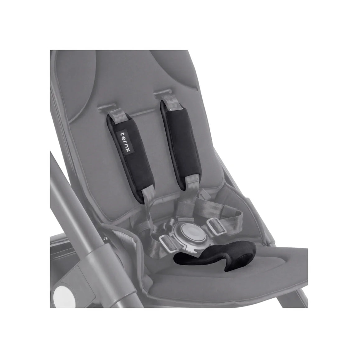 TernX replacement black padded stroller harness shoulder pads and crotch pad.