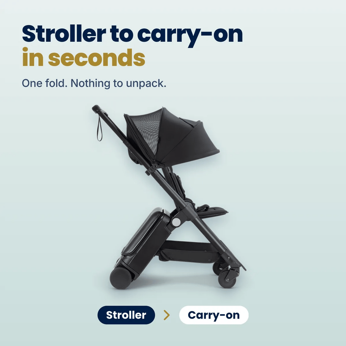 The TernX folding from a stroller into a cabin-size carry-on in seconds